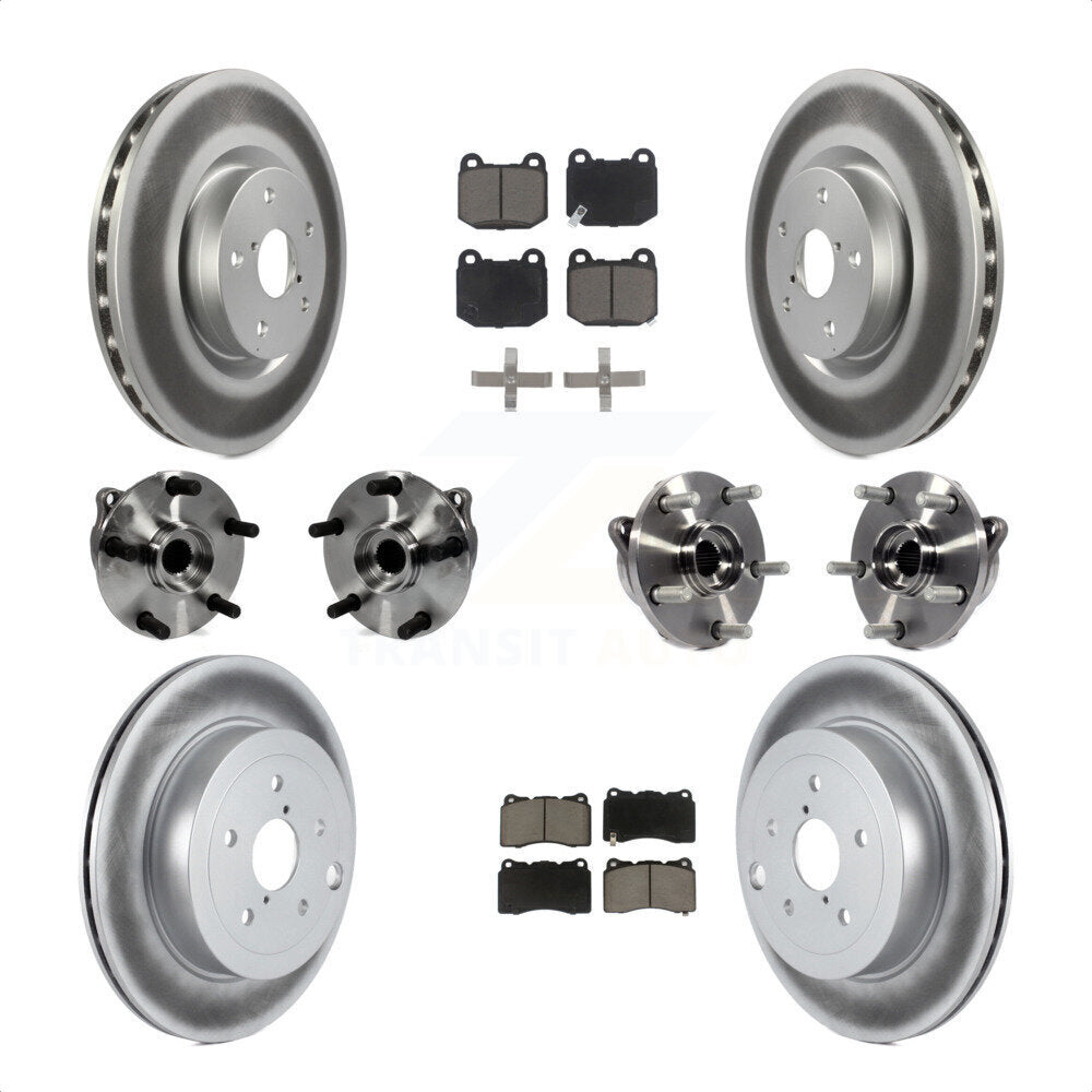 Transit Auto - Front Rear Hub Bearings Assembly Coated Disc Brake Rotors And Ceramic Pads Kit (10Pc) For Subaru Impreza WRX STI KBB-120795