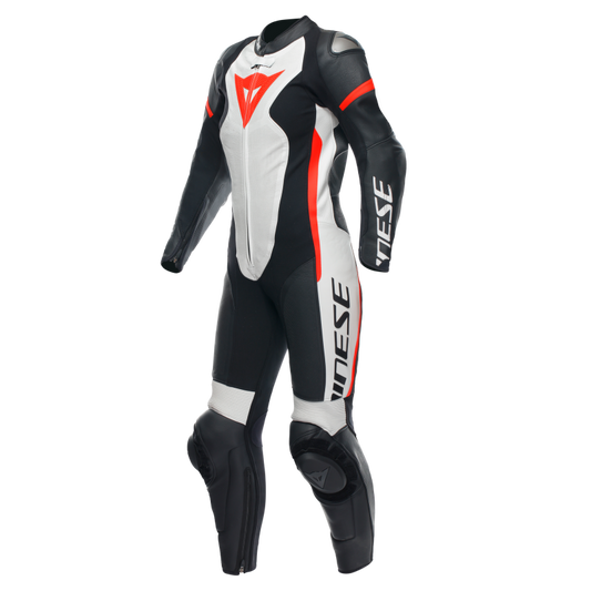 Dainese Grobnik Lady Leather 1PC Perforated Suit Black/White/Fluorescent Red Size - 54