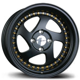 AV-19 MATTE BLACK W/ GOLD 15x8 4x100 et25 cb73.1