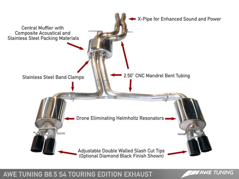 Pot d'échappement AWE Tuning Audi B8 / B8.5 S4 3.0T Touring Edition - Embouts Chrome Argent (90mm)