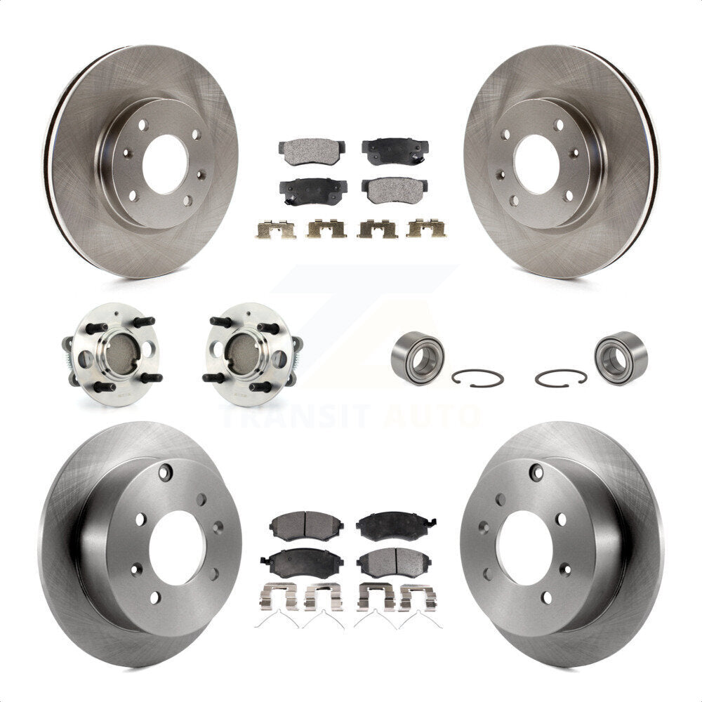 Transit Auto - Front Rear Wheel Hub Bearings Assembly Disc Brake Rotors And Semi-Metallic Pads Kit (10Pc) For 2004 Hyundai Sonata 4-Wheel ABS To 09 03 KBB-106178