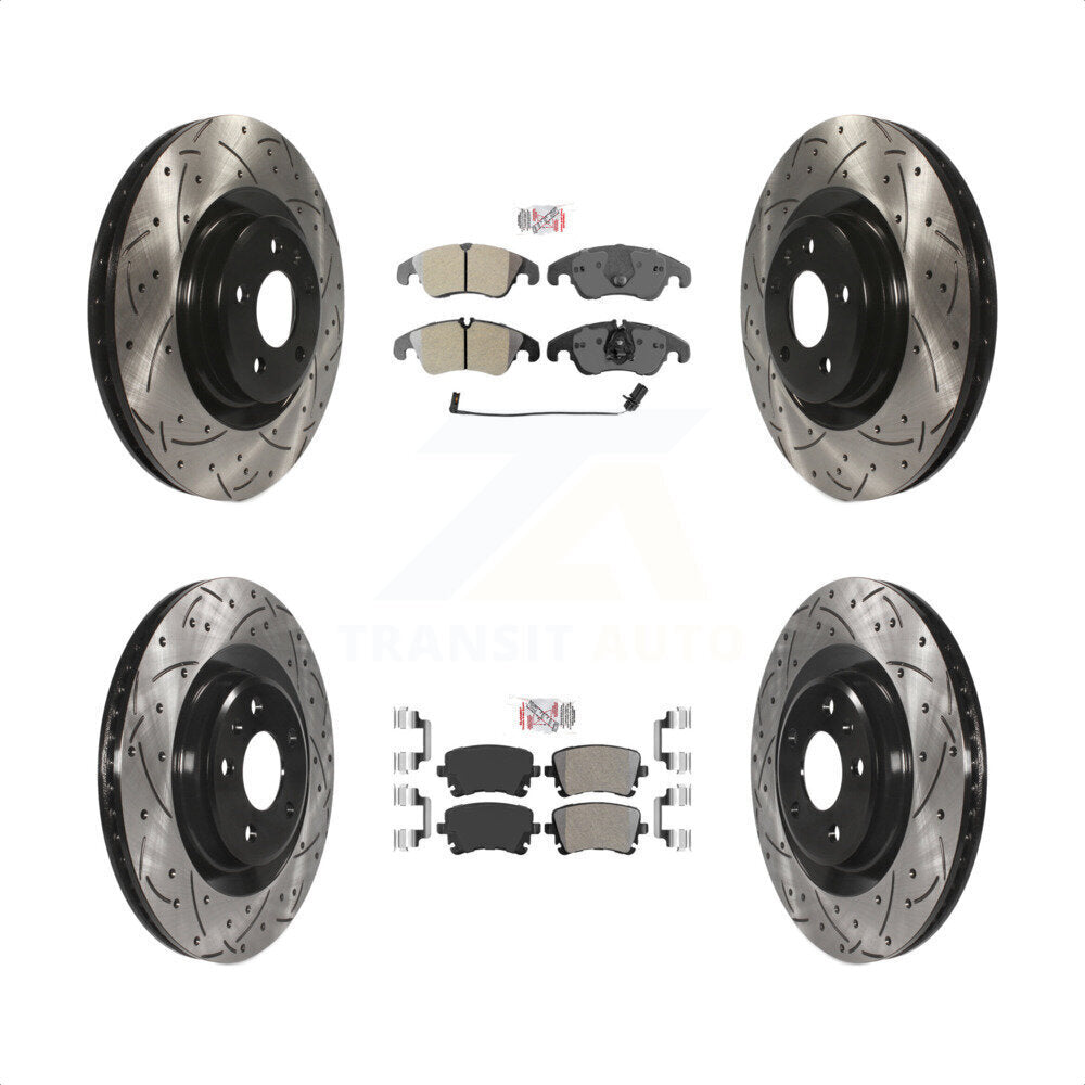 Transit Auto - Front Rear Semi-Metallic Pads And Coated Drilled Slotted Disc Brake Rotors Kit For Audi Q5 S4 S5 KDA-100814