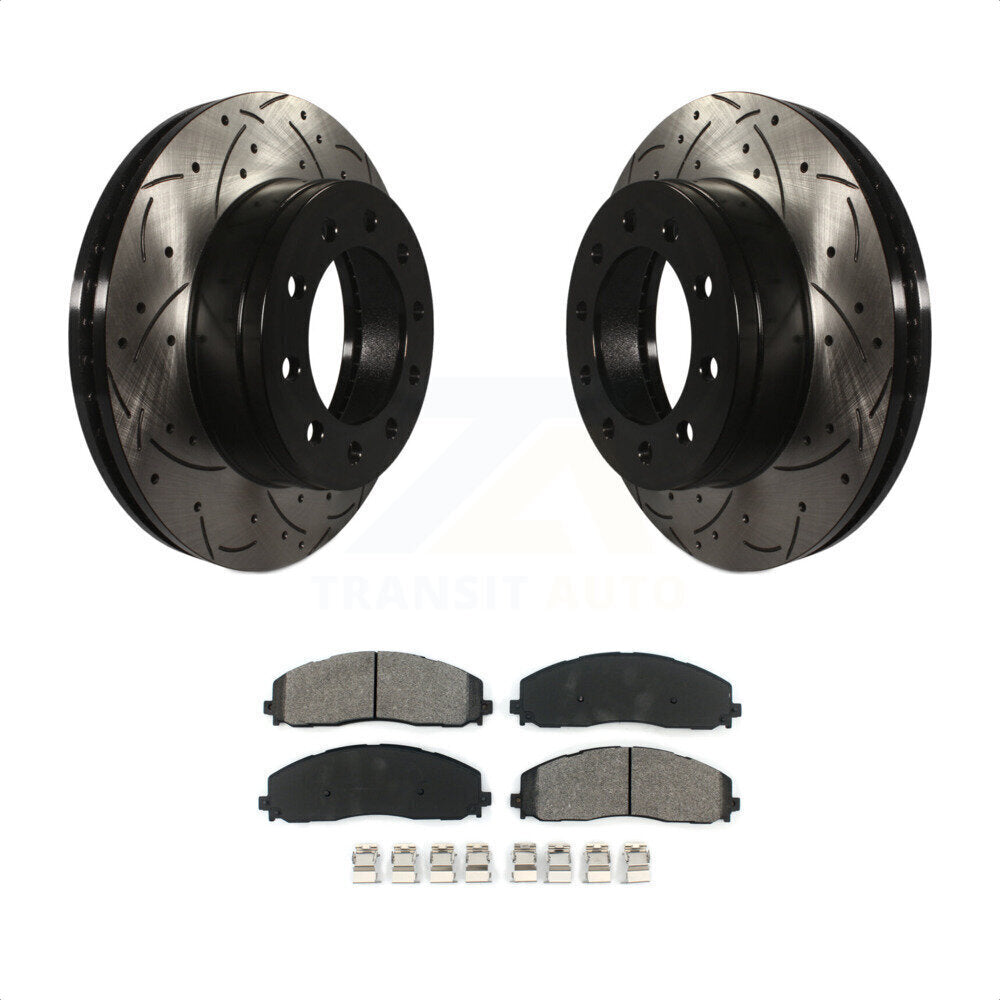 Transit Auto - Front Coated Drilled Slotted Disc Brake Rotors And Semi-Metallic Pads Kit For Ford F-350 Super Duty F-250 KDS-100015