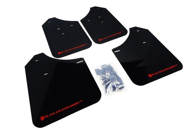 Rally Armor Front & Rear Mud Flaps – Black/Red Logo – ’07 – 16 Mitsubishi Lancer DE, ES, GTS , SE, Ralliart Sedan